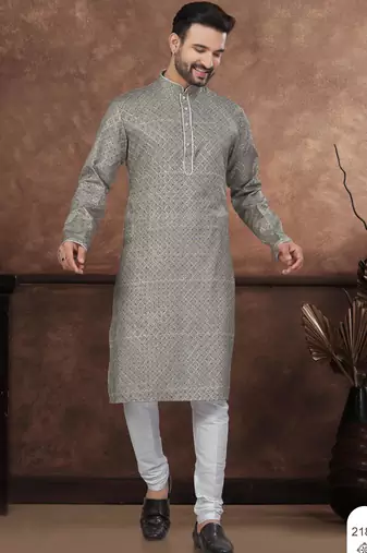 Mehendi colour digital printed full embroidery chikankari thread work kurta pajama set
