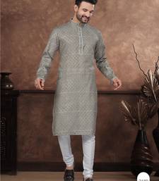 Mehendi colour digital printed full embroidery chikankari thread work kurta pajama set