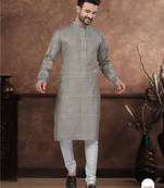 Mehendi colour digital printed full embroidery chikankari thread work kurta pajama set