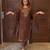 Brown silk blend embroidered kurta set