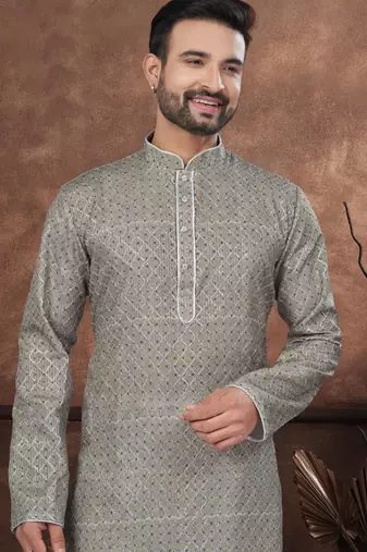 Mehendi colour digital printed full embroidery chikankari thread work kurta pajama set