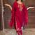 Red silk blend embroidered kurta set