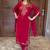 Red silk blend embroidered kurta set