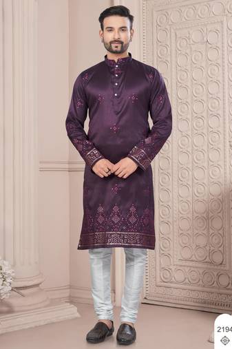 Purple daaman work, star and thred computer amrodery work kurta pajama set
