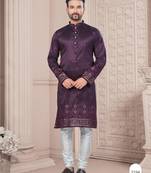 Purple daaman work, star and thred computer amrodery work kurta pajama set