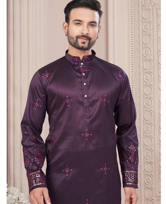 Purple daaman work, star and thred computer amrodery work kurta pajama set 2