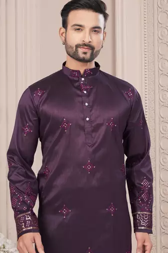 Purple daaman work, star and thred computer amrodery work kurta pajama set
