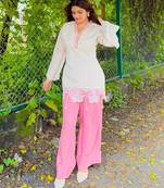 Off-white silk blend embroidered farshi salwar set