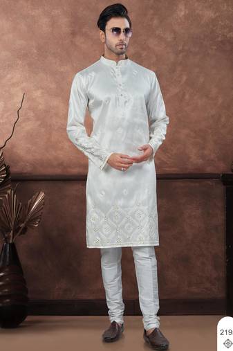 Offwhite daaman work, star and thred computer amrodery work kurta pajama set