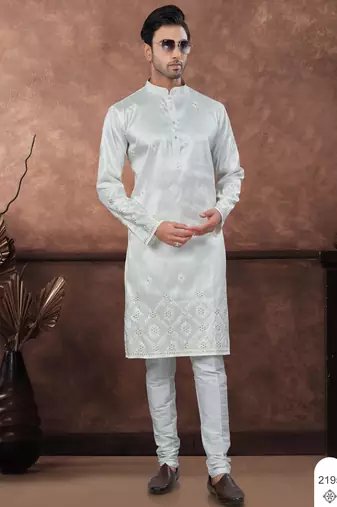 Offwhite daaman work, star and thred computer amrodery work kurta pajama set