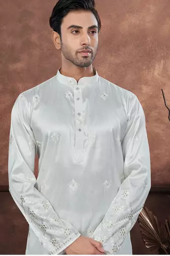 Offwhite daaman work, star and thred computer amrodery work kurta pajama set