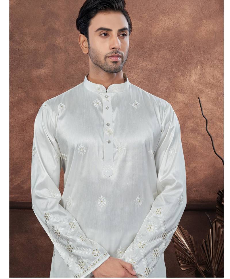 Offwhite daaman work, star and thred computer amrodery work kurta pajama set