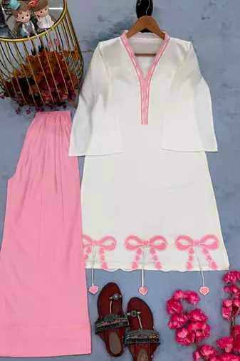 Off-white silk blend embroidered farshi salwar set