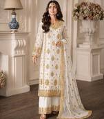 White faux georgette embroidered palazzo set