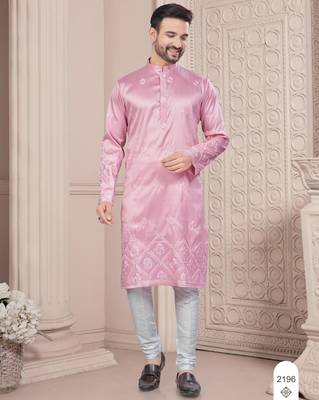 Pink daaman work, star and thred computer amrodery work kurta pajama set 1