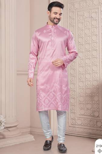 Pink daaman work, star and thred computer amrodery work kurta pajama set