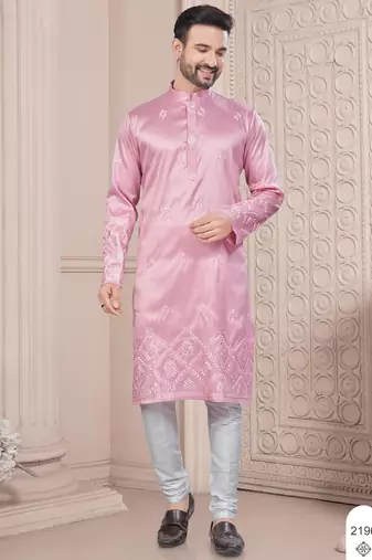 Pink daaman work, star and thred computer amrodery work kurta pajama set
