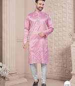 Pink daaman work, star and thred computer amrodery work kurta pajama set