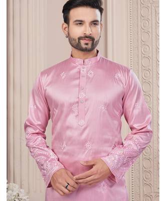 Pink daaman work, star and thred computer amrodery work kurta pajama set 2