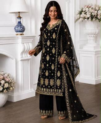 Black faux georgette embroidered palazzo set 2