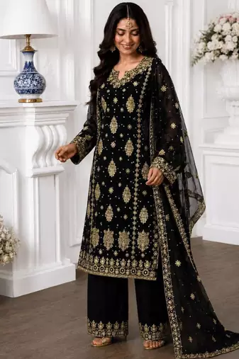 Black faux georgette embroidered palazzo set