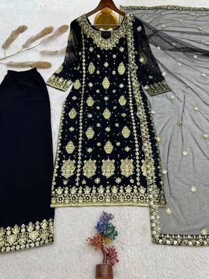 Black faux georgette embroidered palazzo set 3