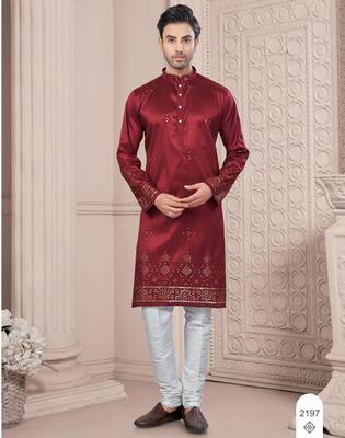Maroon daaman work, star and thred computer amrodery work kurta pajama set 1