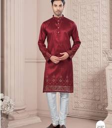 Maroon daaman work, star and thred computer amrodery work kurta pajama set