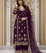 Purple faux georgette embroidered palazzo set