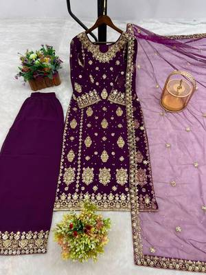 Purple faux georgette embroidered palazzo set 2