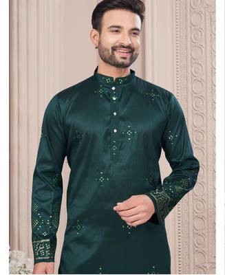 Green daaman work, star and thred computer amrodery work kurta pajama set 2