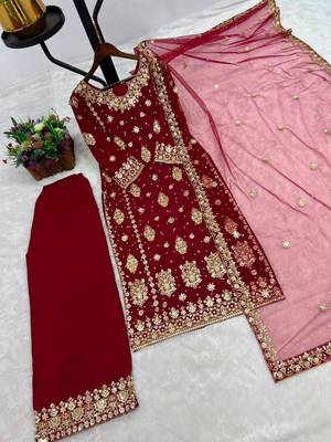Maroon faux georgette embroidered palazzo set 2