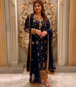 Navy-blue faux georgette embroidered palazzo set