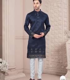 Blue daaman work, star and thred computer amrodery work kurta pajama set