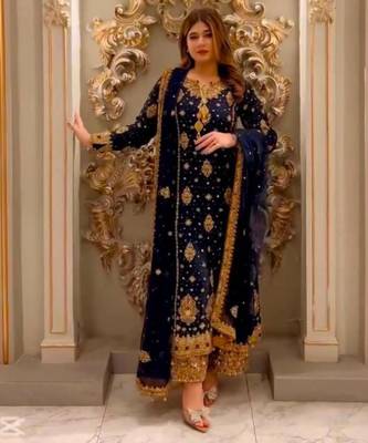 Navy-blue faux georgette embroidered palazzo set 2