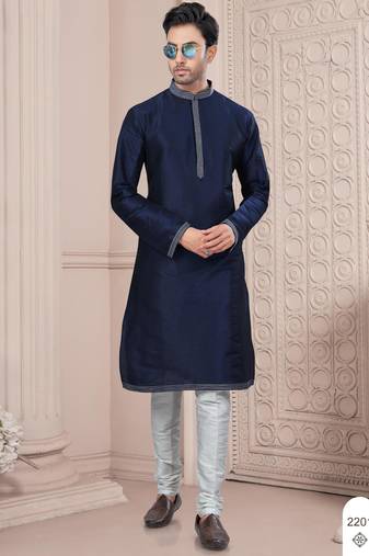 Nevy blue thred work silk kurta pajama set
