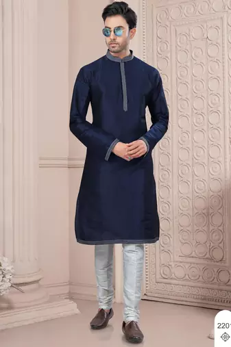 Nevy blue thred work silk kurta pajama set