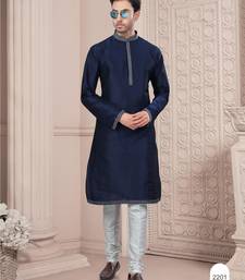 Nevy blue thred work silk kurta pajama set