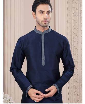 Nevy blue thred work silk kurta pajama set 2
