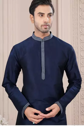 Nevy blue thred work silk kurta pajama set