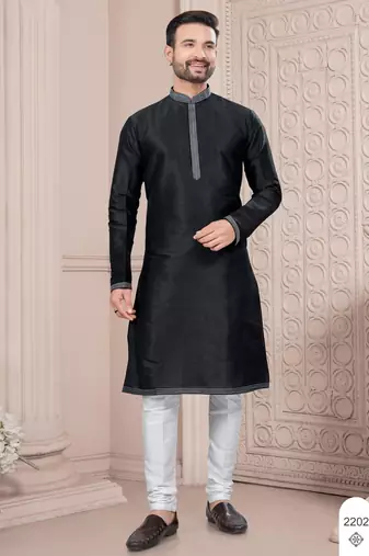 Black thred work silk kurta pajama set