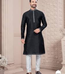 Black thred work silk kurta pajama set