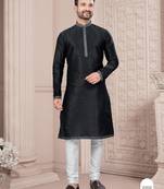 Black thred work silk kurta pajama set