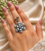 Oxidized Flower Statement Ring, Indian Silver Ring, Boho Floral Ring, Tribal Adjustable Ring