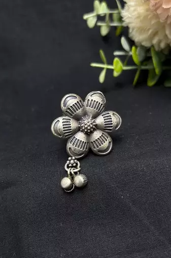 Oxidized Flower Statement Ring, Indian Silver Ring, Boho Floral Ring, Tribal Adjustable Ring