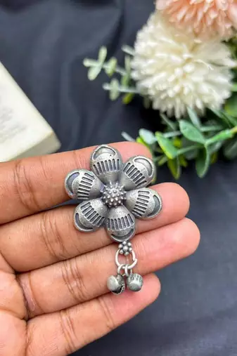 Oxidized Flower Statement Ring, Indian Silver Ring, Boho Floral Ring, Tribal Adjustable Ring