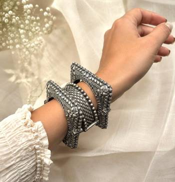 Set of 3 Oxidized Brass Kada Bangles, Indian Openable Tribal Bracelet Set 1