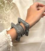 Set of 3 Oxidized Brass Kada Bangles, Indian Openable Tribal Bracelet Set