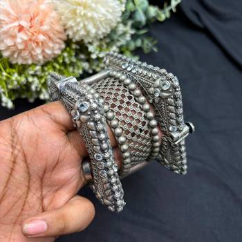 Set of 3 Oxidized Brass Kada Bangles, Indian Openable Tribal Bracelet Set 3
