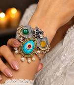 Fusion Cuff Bracelet, Oxidized Silver Brass Cuff, Boho Tribal Bracelet, Turquoise Pearl Bangle